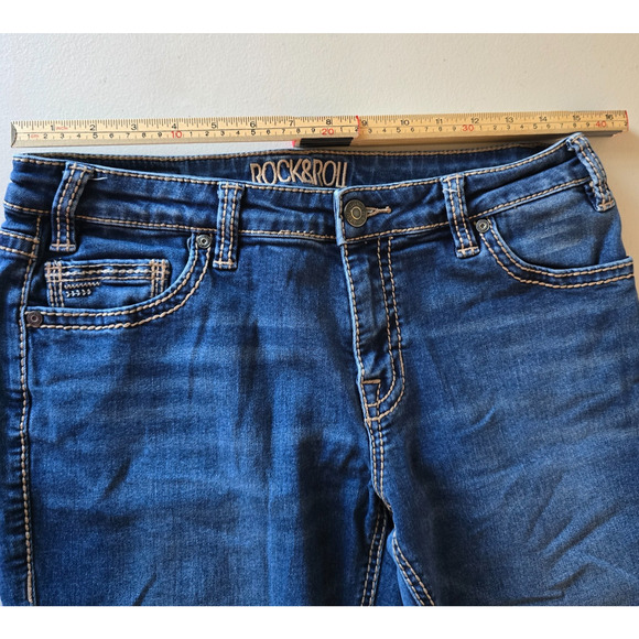 Rock & Roll Denim Boyfriend Jeans Women's 28 x 30 (30 x 28) Blue Dark Wash - Picture 11 of 16